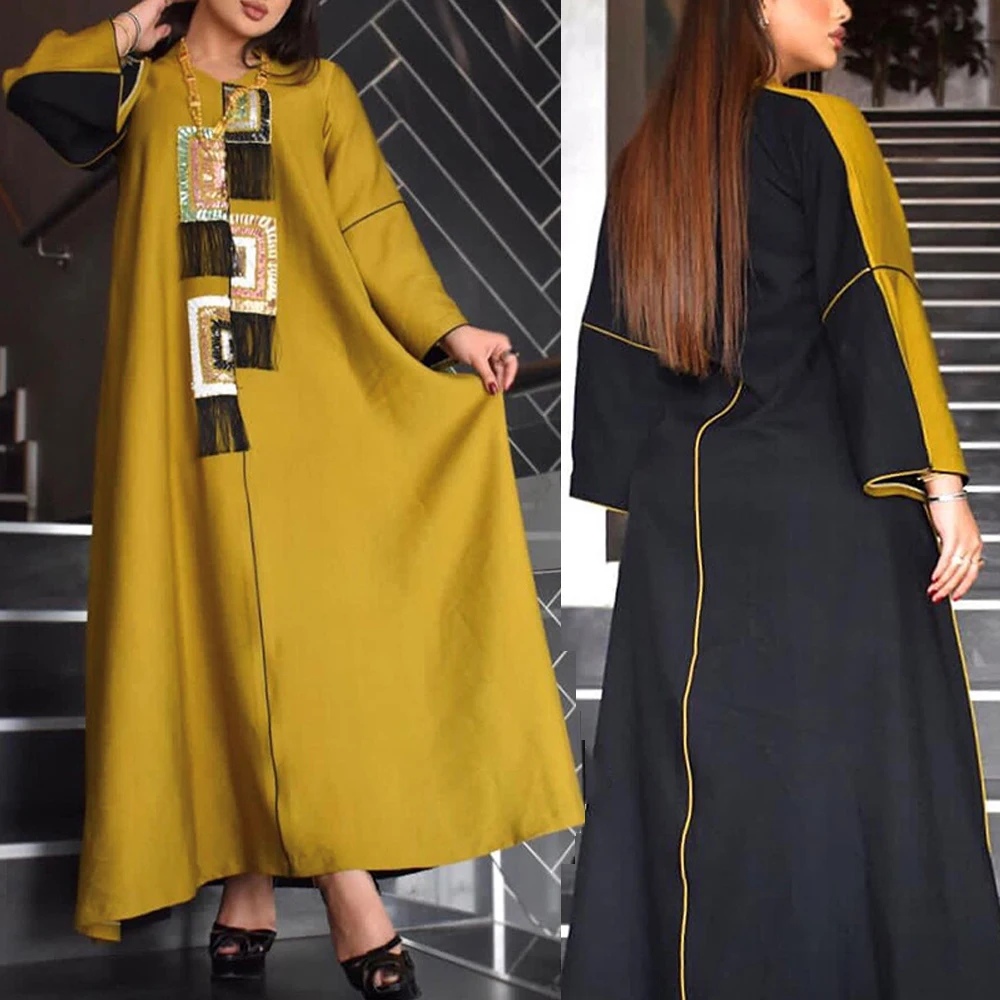 "Женское платье MD с блестками, черное/желтое платье с кисточками и пайетками, свободного покроя, в Пакистанском Стиле"