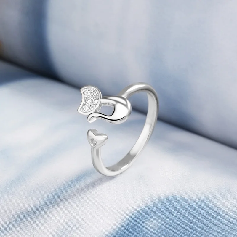 

Lovely Cute Animal Cat Open Ring for Women Girls Simple Adjustable Finger Ring Silver Circle Jewelry Accessories Gift Party