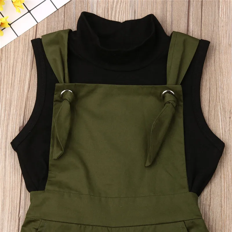 Дети комплекты одежды для маленьких девочек черный топ без рукавов + штаны комбинезон Детский костюм