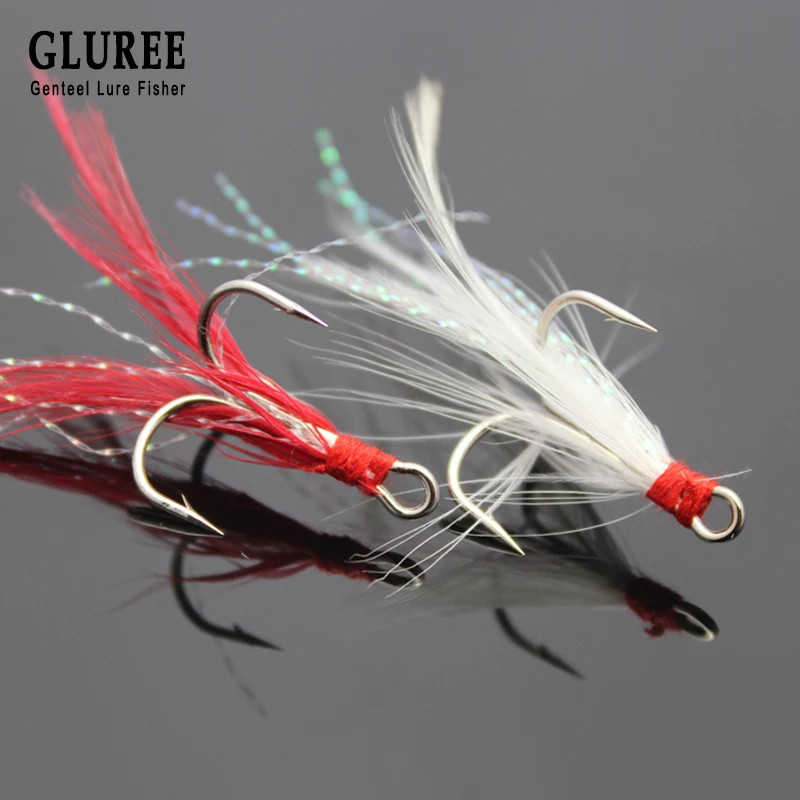 Рыболовный крючок GLUREE 10 шт./лот 4 #6 # тройные Крючки с красным белым пером