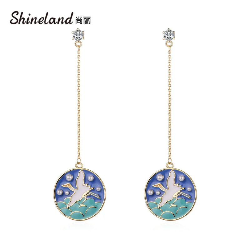 Женские длинные серьги подвески Shineland в китайском стиле богемные с искусственным