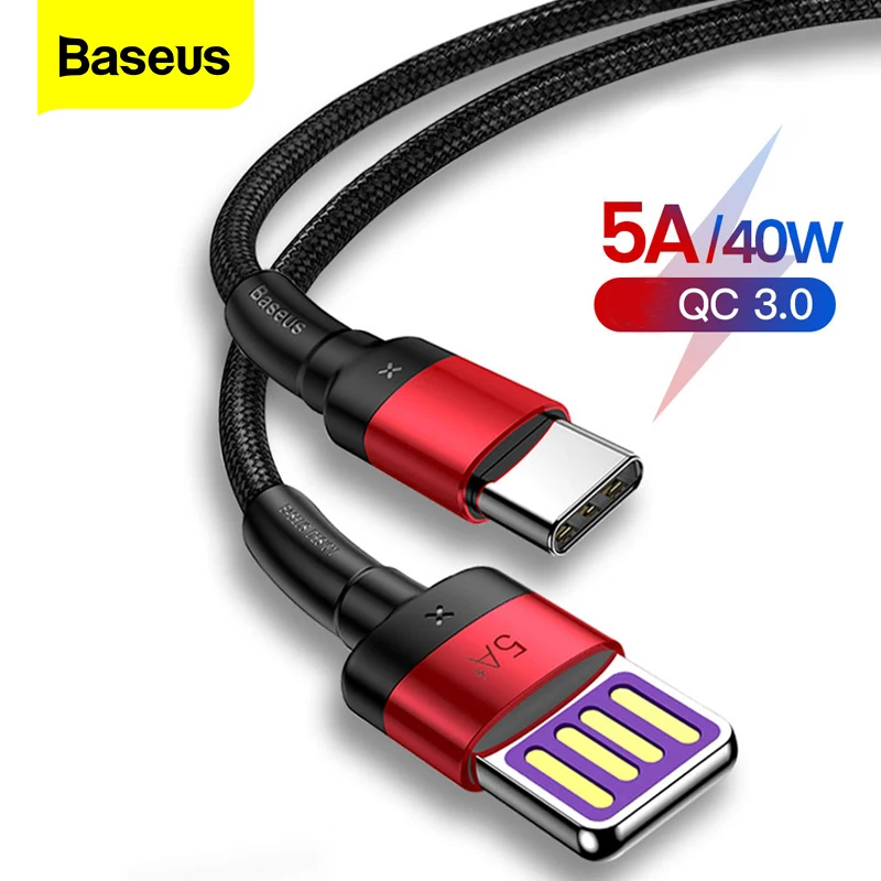 Baseus USB C Type кабель 5A для Huawei Realme Poco X3 быстрой зарядки USB-C зарядного устройства Type-C