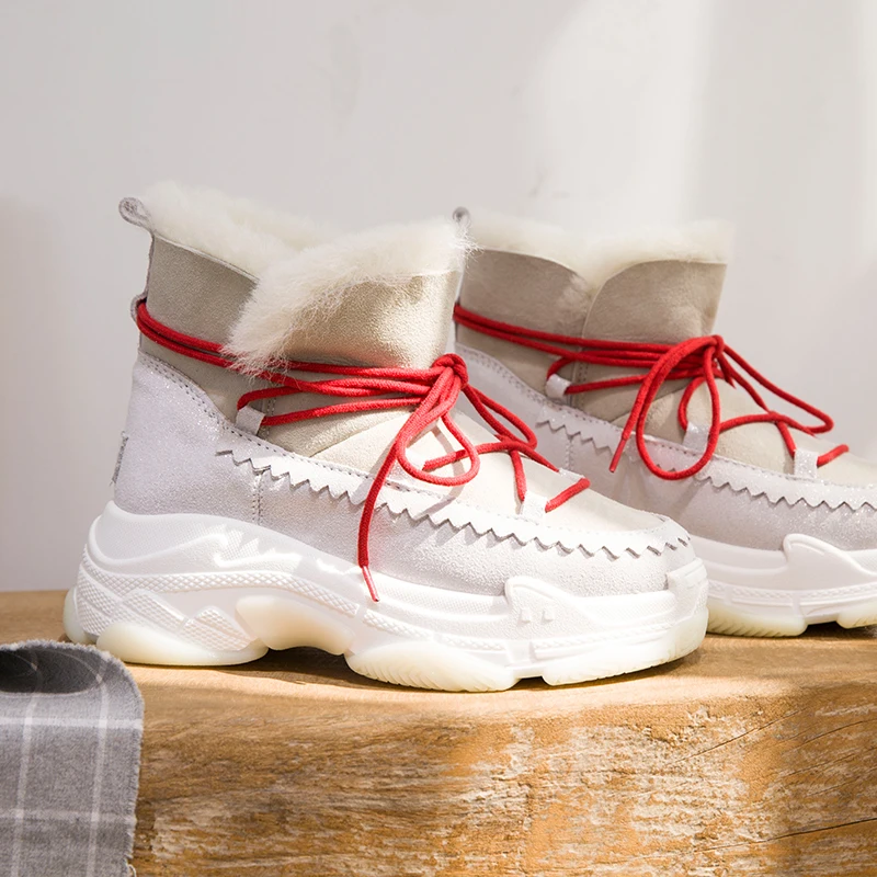 Новинка 2019 года зимние сапоги на овечьем меху женская обувь толстой подошве