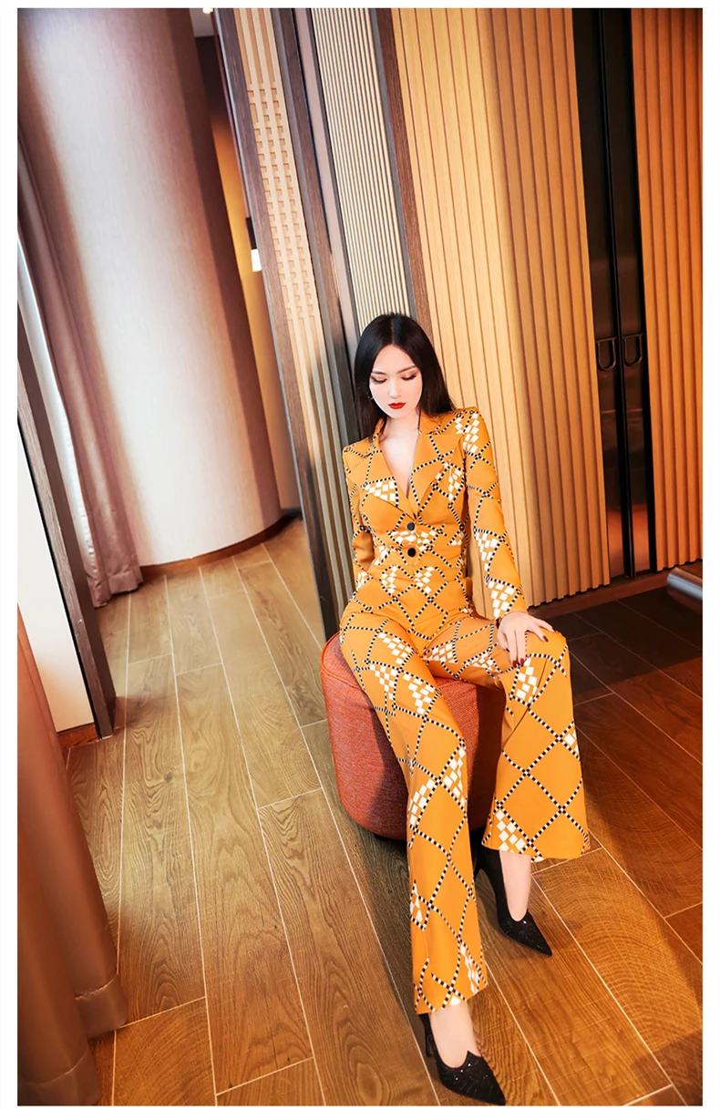 Женский офисный комбинезон с длинным рукавом Модный повседневный расклешенными