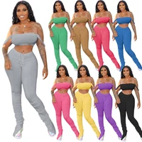 sexy 2 piece set women stacked pants and crop top summer clothes solid matching sets female outfits tracksuit plus size 2020