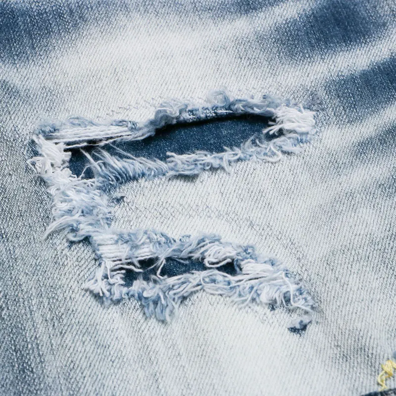 European Street Style Fashion Men Jeans Retro Blue Slim Fit Destroyed Ripped Jeans Men Patches Designer Hip Hop Denim Punk Pants