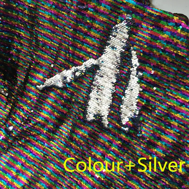 Colorful sliver1 130 см x 50 см Реверсивный Русалка рыбья чешуя блесток ткань зеленый/розовое золото блесток ткань с пайетками для платьев/бикини/наволочки - Цвет: Colorful sliver1