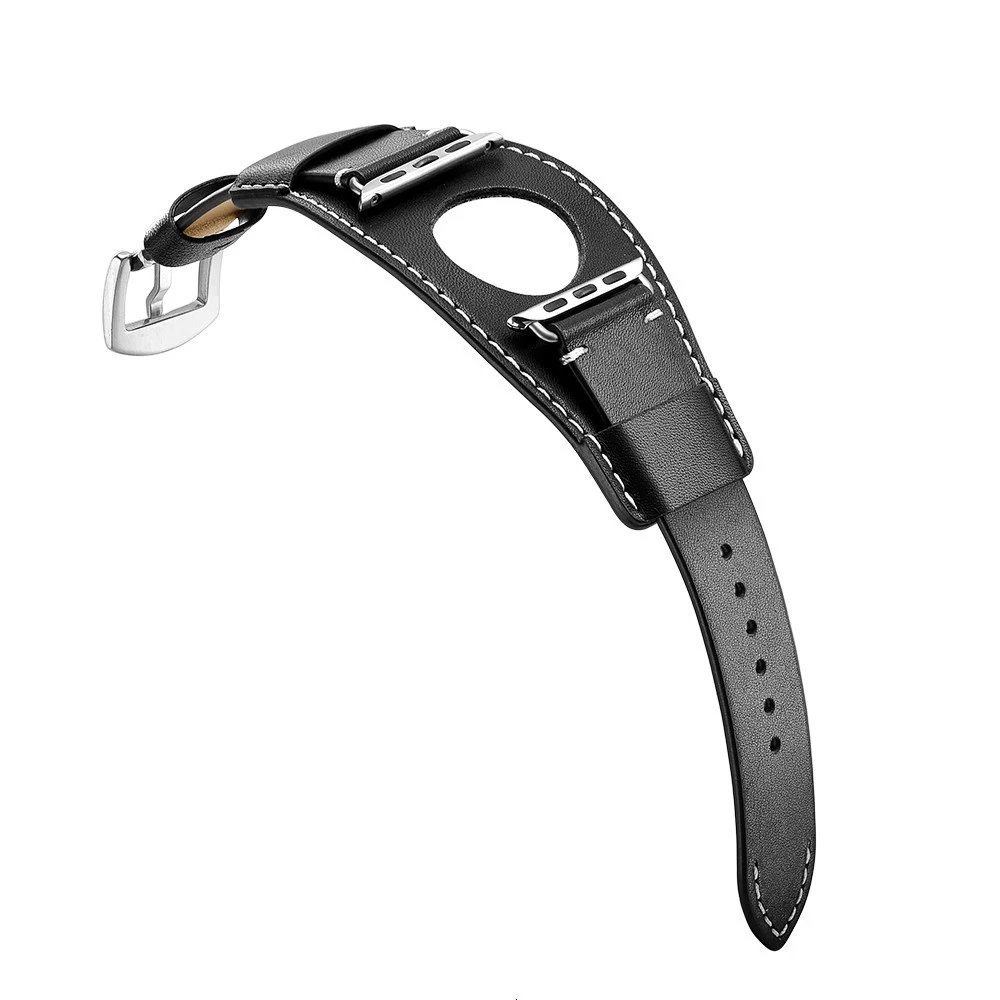 Ремешок для часов TEAROKE из натуральной кожи для Apple Watch 4 5 38 мм 42 мм 40 мм 44 мм черный сменный Браслет ремешок для iwatch 1 2 3