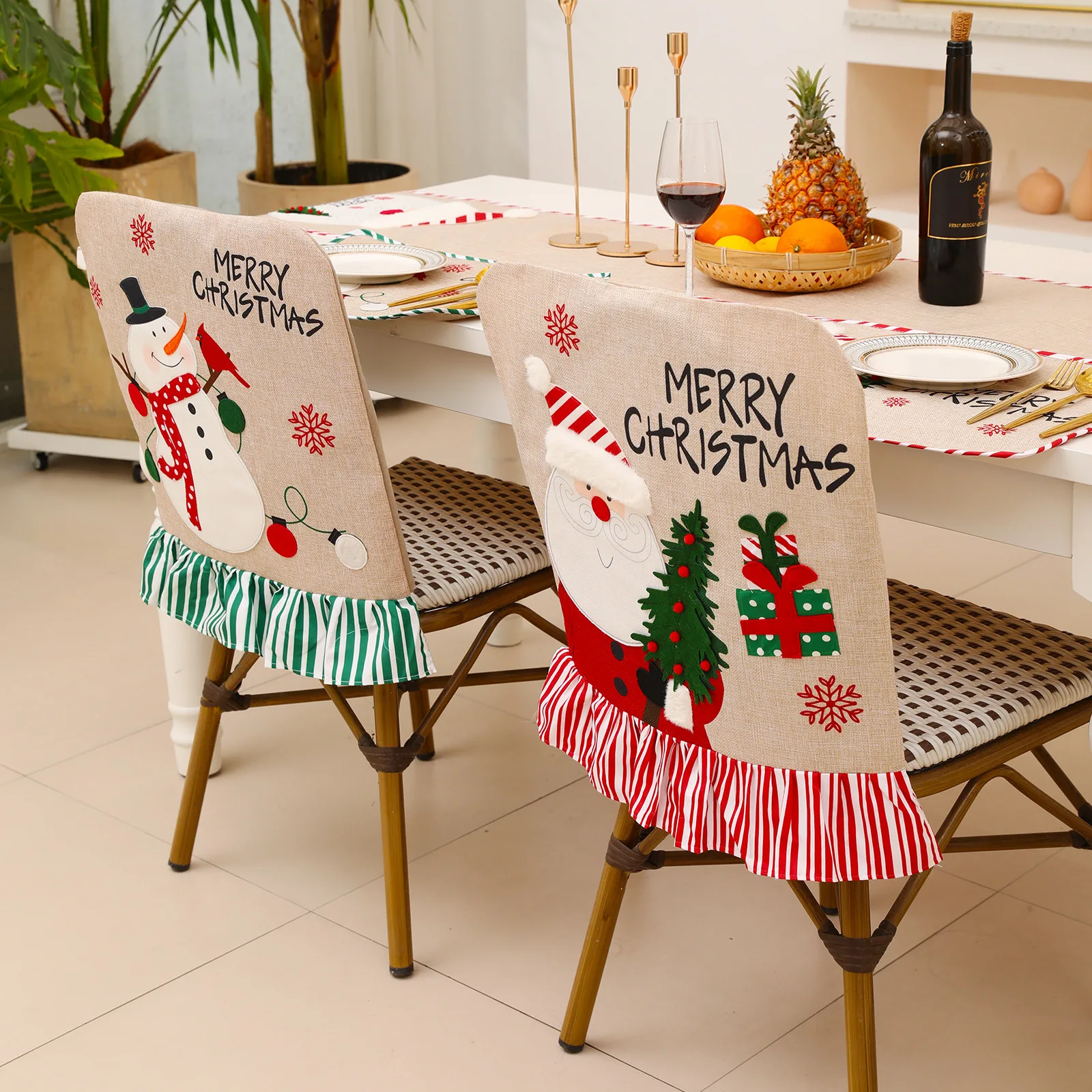 

Christmas Decoration Navidad Supplies Home Decor 2021 Merry Christmas Embroidery Snowman Santa Claus Chair Cover Gift