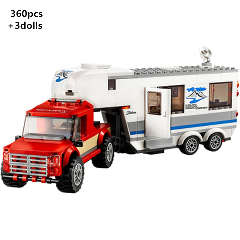 

NEW City Series Pickup Trailer Truck Caravan Camping Car Building Blocks Sets Bricks Classic Model Vehicle Toys For Kids Gifts