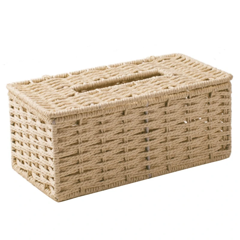 

Rattan Tissue Box, Vintage Napkin Holder, Case Clutter Storage Container Cover, Living Room Desk Decoration