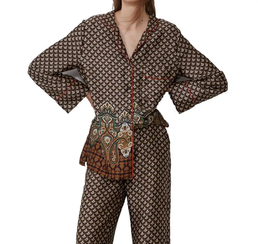 Женская рубашка с цветочным принтом ZA отложным воротником и длинными рукавами