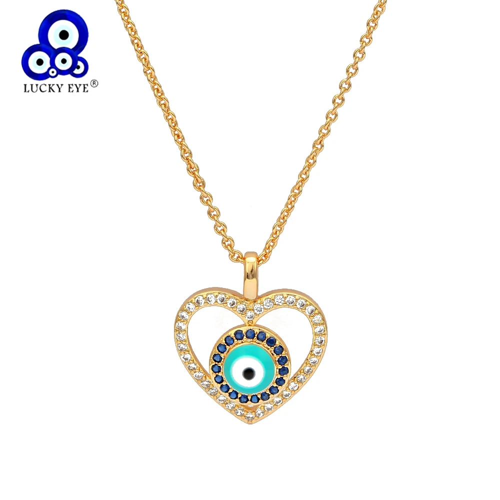 Колье Lucky Eye в форме сердца длинная цепочка золотого цвета с микрозакрепкой полый