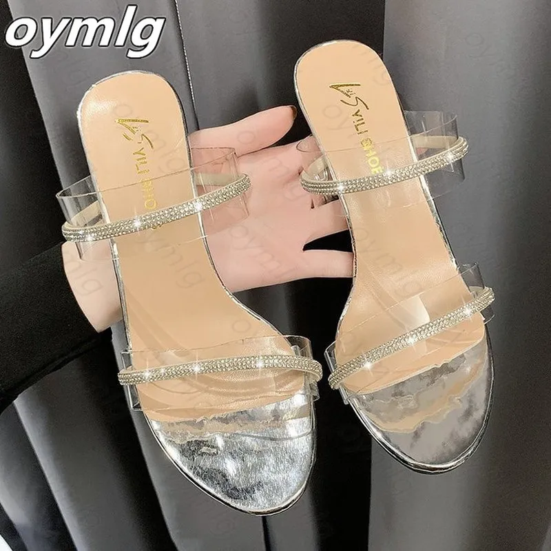 2021 прозрачные женские тапочки на высоком каблуке Новая летняя обувь простые