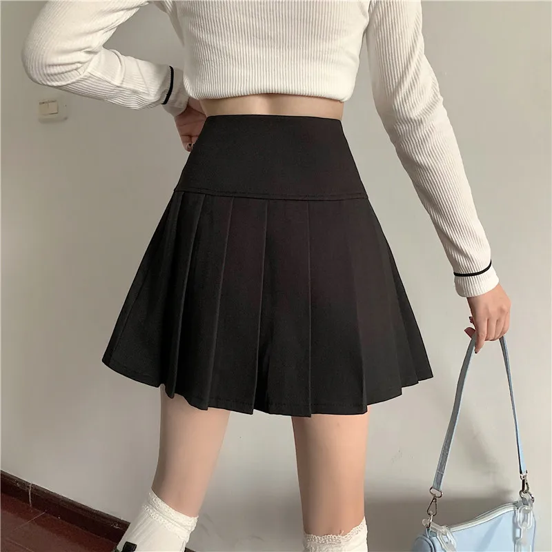 Трапециевидная Женская юбка с завышенной талией в стиле преппи однотонная Милая