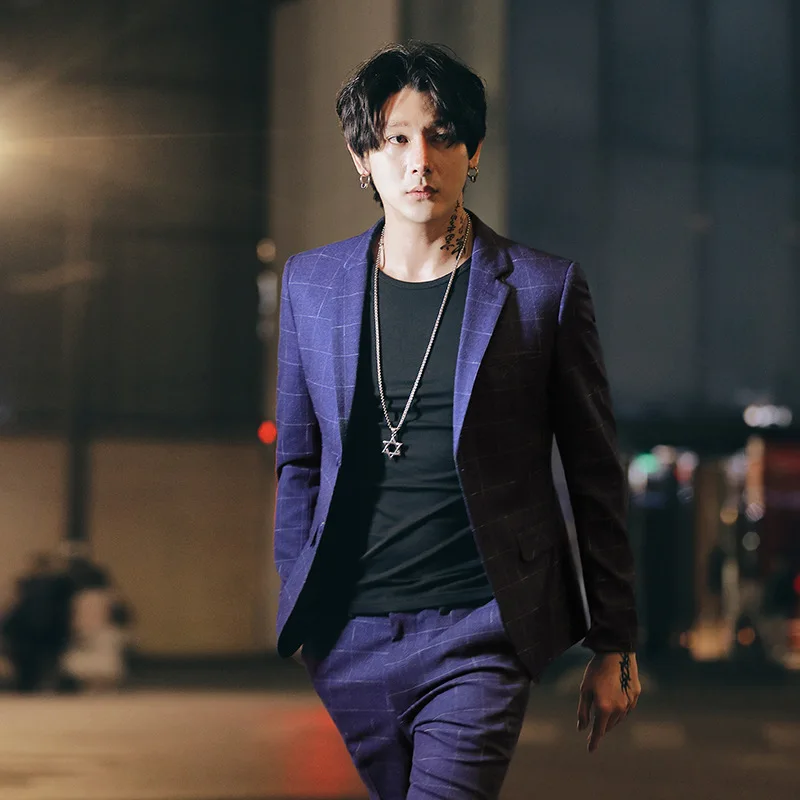 

Новый мужской деловой костюм для отдыха клетчатый костюм Стройный костюм для жениха лучший мужской свадебный костюм