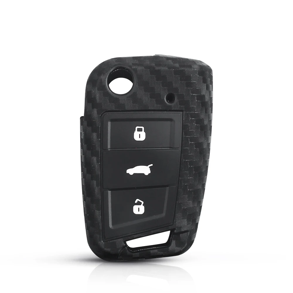KEYYOU Carbon Fiber Silicone Key Case For Volkswagen VW Golf 7 mk7 Skoda Octavia A7 Portect Keychain Cover | Автомобили и