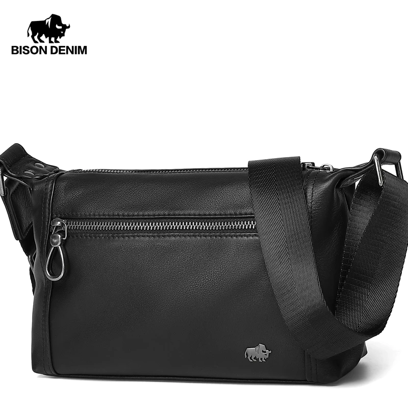 BISON DENIM натуральная кожа деловая сумка через плечо iPad мужская мессенджер