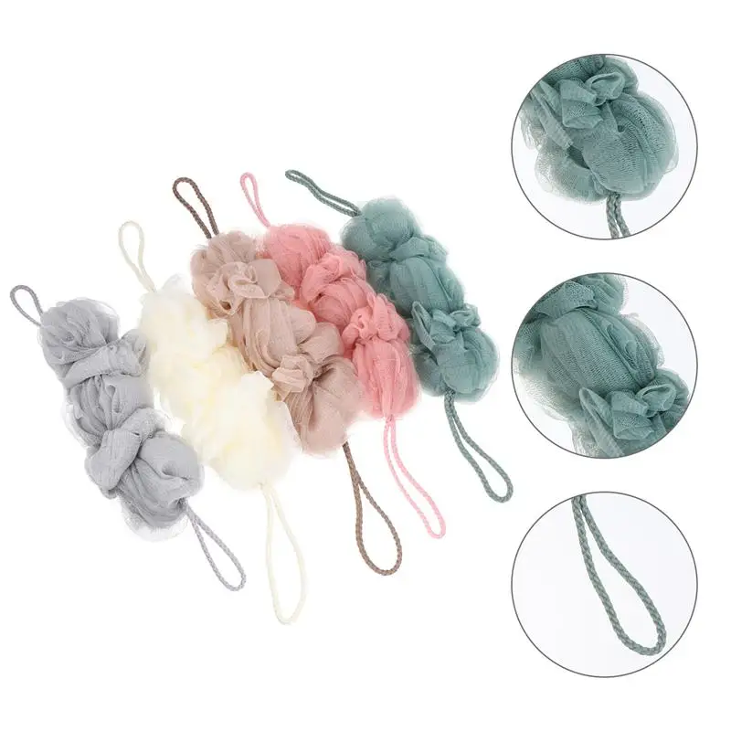 

5Pcs Long Strip Bath Flowers Bath Towels Bath Pull Back Strips (Assorted Color)