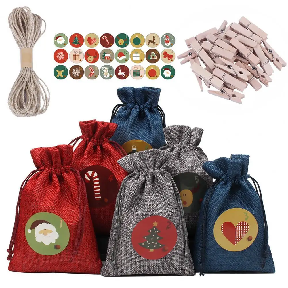 

1 Set Drawstring Gift Bag Christmas Style Fabric Multi-use Decorative Gift Pouch for Home