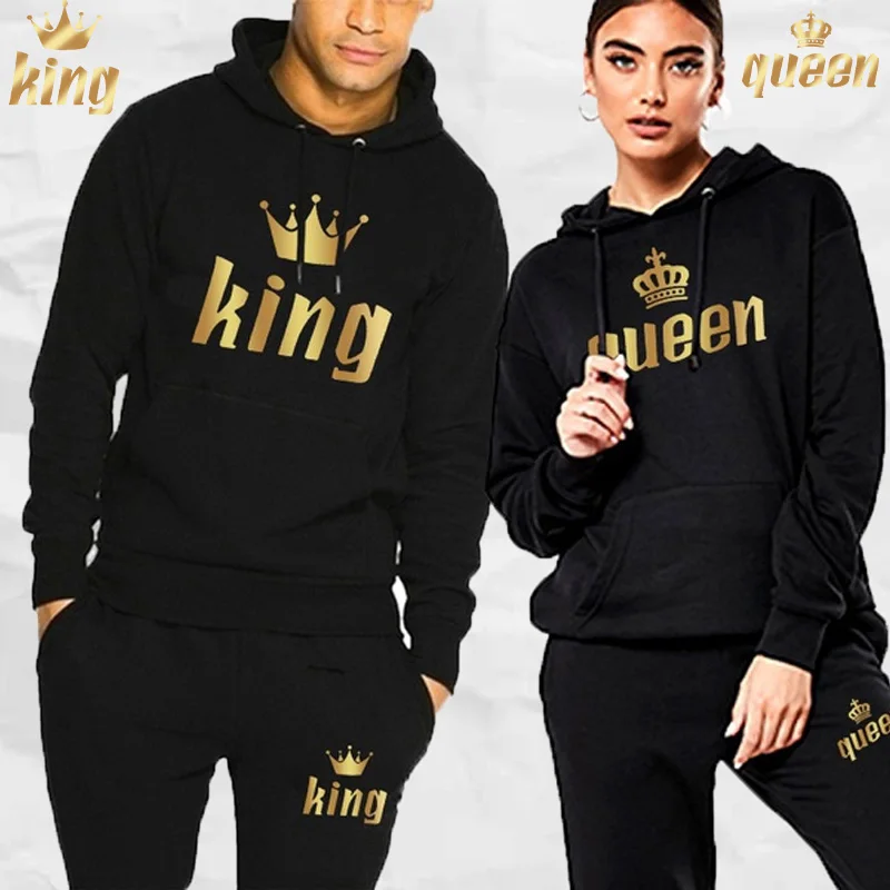 2022 Newest Printed Long Sleeve Hoodies Set Printed Queen King Couple Sweatshirt Plus Size Hoodies Trend Couple Hoodie Set S-4xl