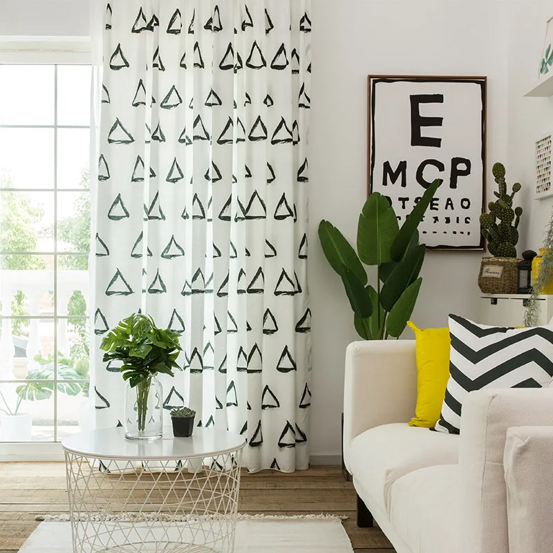 

Curtains for Living Room Bedroom White Semi-Blackout Curtain with Math Geometry Printing Creative Blinds Modern Drape