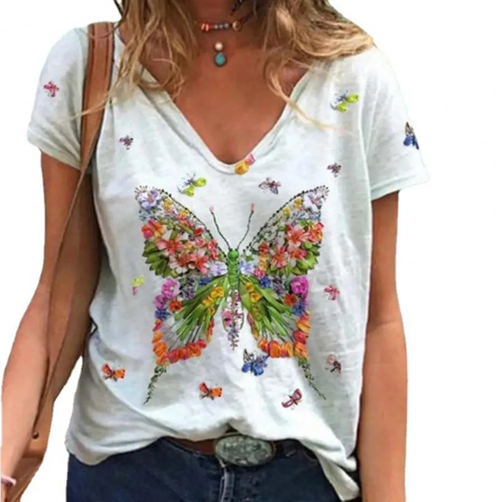

80%HOT Shirts Decorative Comfortable V-type Collar Butterfly Short Sleeve T-Shirt for Casual