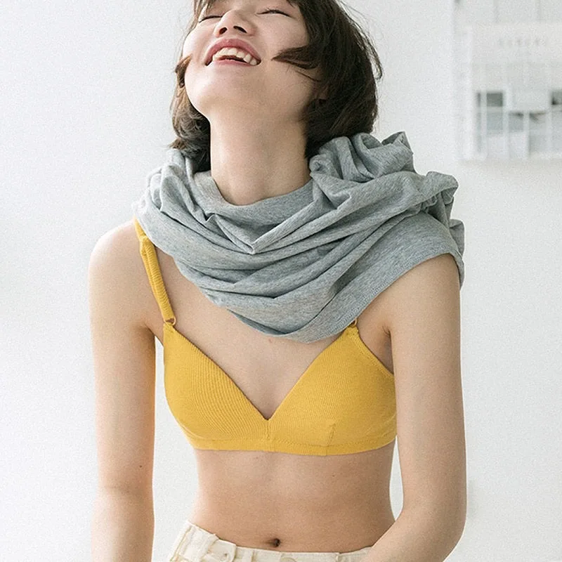 

2022 Thin French Bralette Wireless Triangle Cup Women Lingerie Push Up Bra Seamless Underwear Deep V Candy Color Small Chest