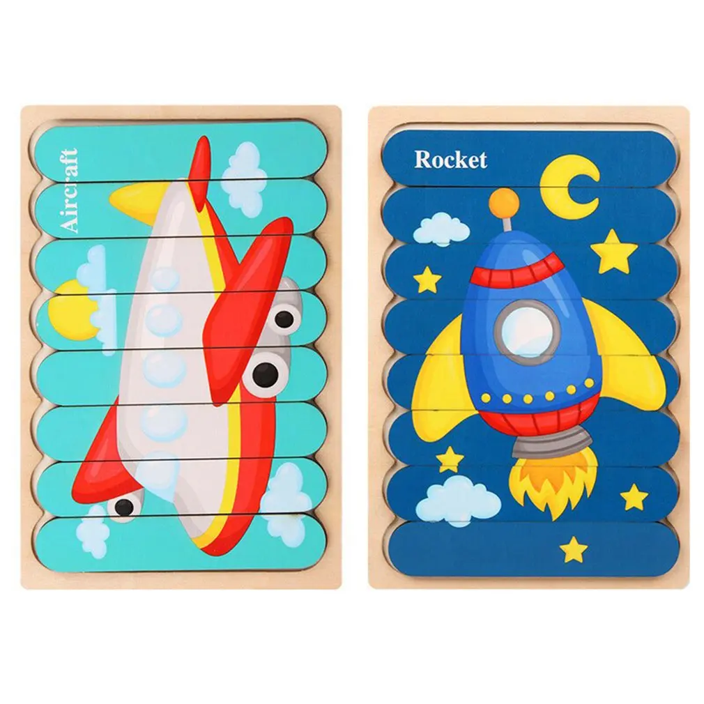 

Kid Brain Wooden Toy Double Sided 3D Strip Animal Puzzle Telling Stories Stacking Puzzle Educational Toys For Children