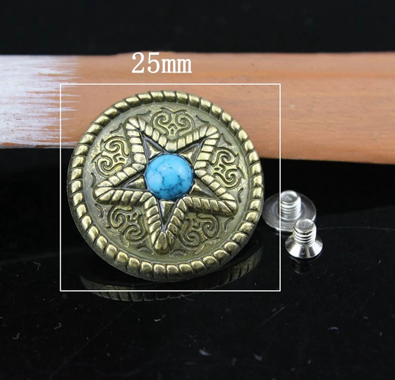 Бирюзовая звезда круглая антикварная подвеска conchos с винтовым гвоздиком для