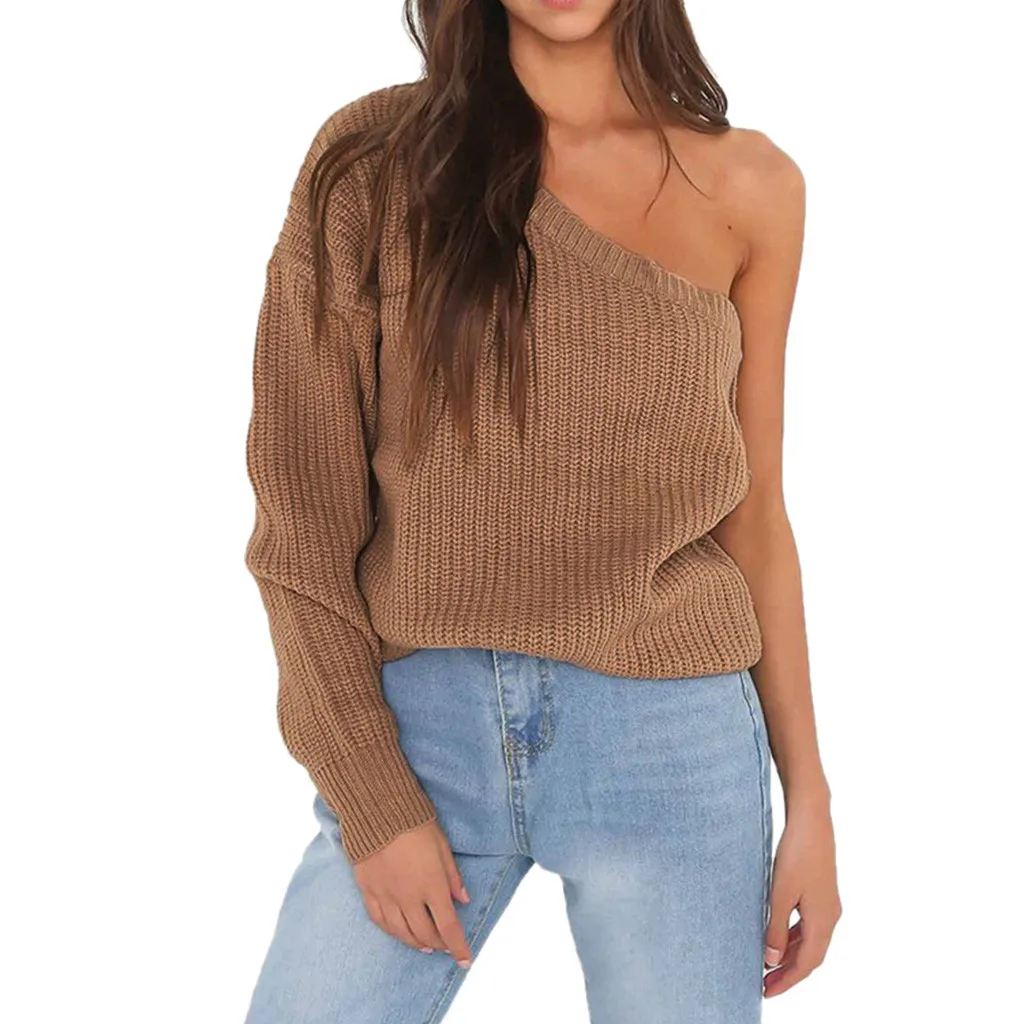 2019 популярный пуловер с открытыми плечами женский свитер вязаный свободный