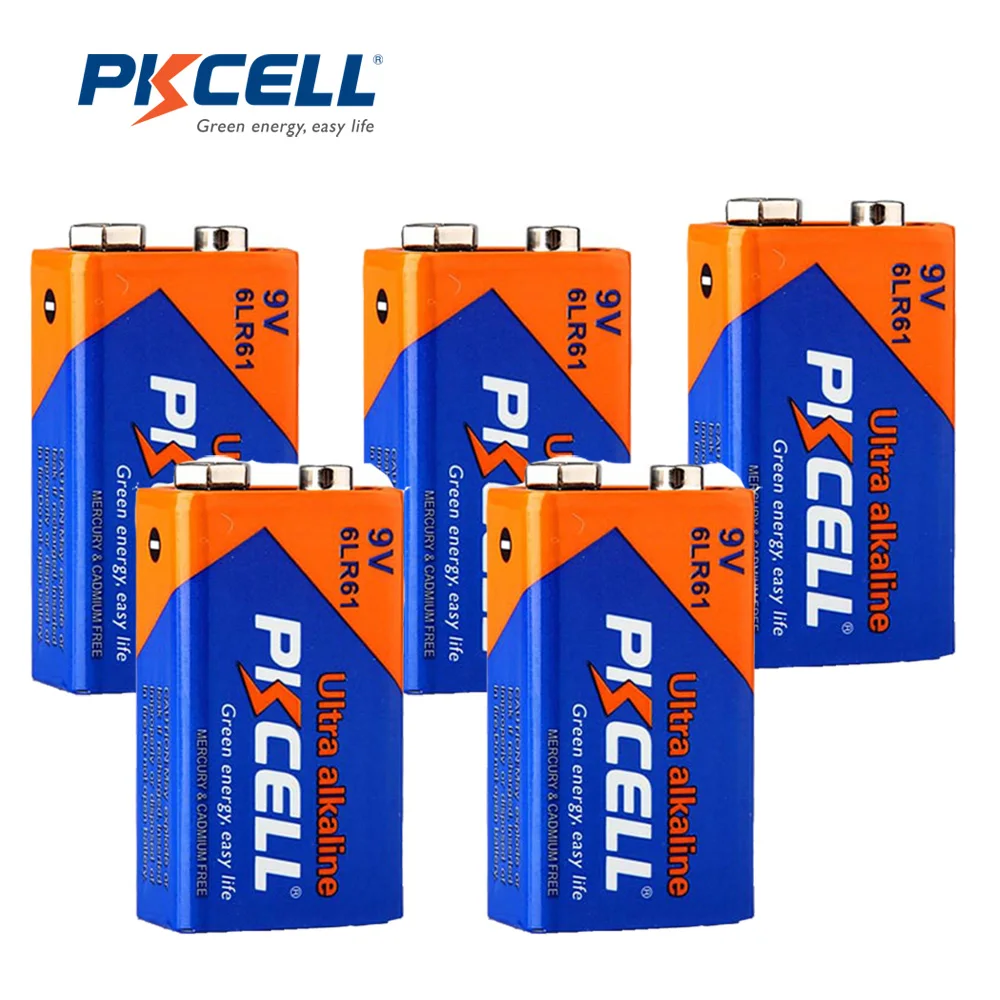 

5Pcs*PKCELL Battery 9V 6LF22 6LR61 PPP3 1604A Alkaline Battery Non Rechargeable 9V Battery Batteries for Electronic thermometer
