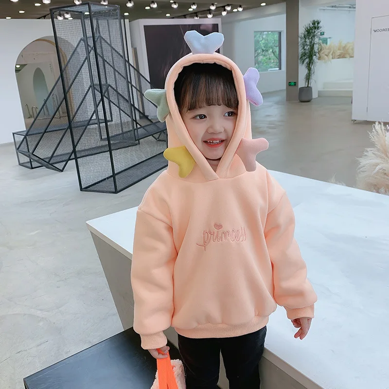 

Girls' Winter Clothes with Fluffy Hat Corner Hooded Sweater 2020 New Korean Baby's Versatile Top Toddler Girl Clothes