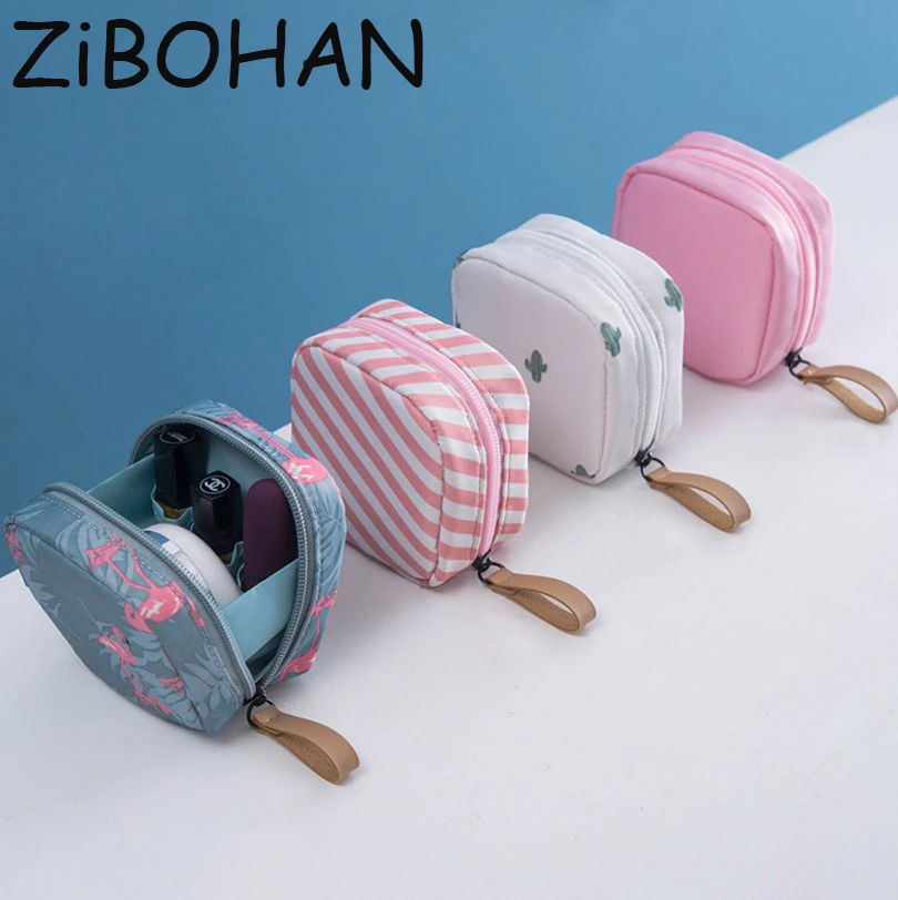 ZiBOHAN однотонная мини-косметичка в полоску с фламинго сумка для хранения макияжа