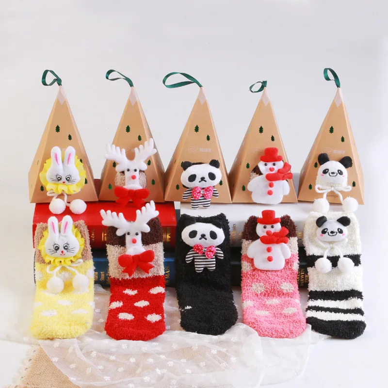 Children's socks lovely cartoon coral velvet Santa Claus elk soft floor warm for kids 3-6Years old | Детская одежда и обувь