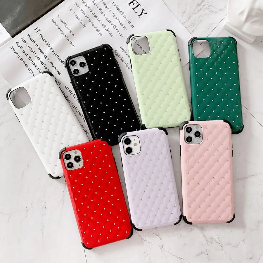 Роскошный однотонный мягкий чехол IMD со стразами в клетку для телефона iPhone 11 12 13