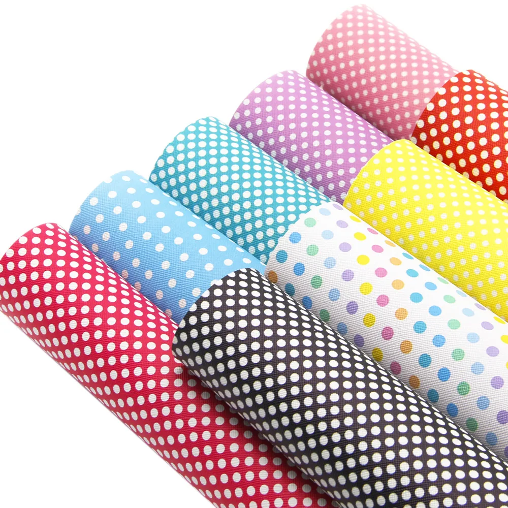 

9 Pcs/set Spotted Printed Faux Leather Fabric Vinyl Fabric for Hair Bows Handbags Materials PU Synthetic Leather Diy Carfts
