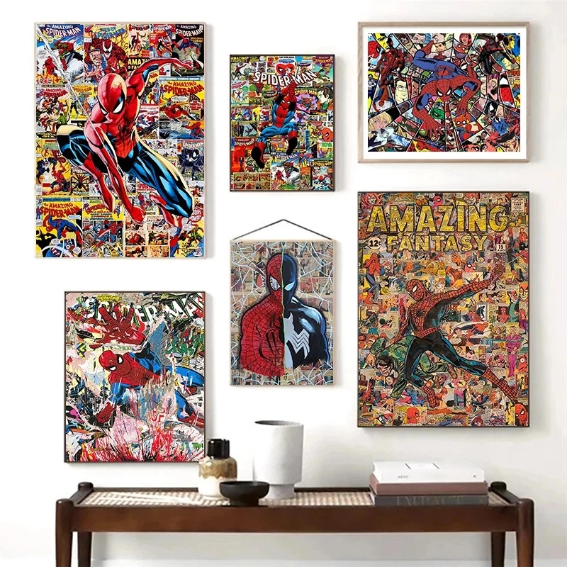 

Marvel Canvas Painting Home Decor Superhero Picture Modern Printed Modular Spider Man Poster For Living Room Wall Art No Frame