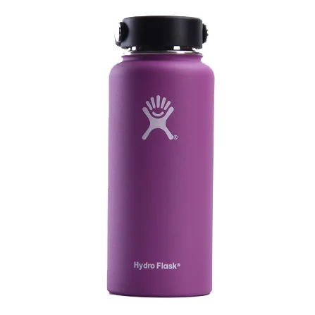 Purple-Flex Cap Термос утепленная Нержавеющая сталь бутылка для воды с широким горлышком Стакан Кружка Охладитель кофе с крышкой соломы 18/32/40 унций с логотипом - Цвет: Purple-Flex Cap
