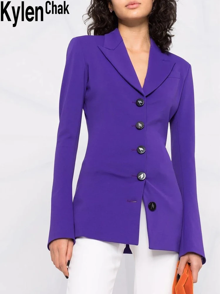 

Single Breasted Slim Fit Purple Blazer 2022 Early Spring Women's Suit Elegant Fashionable Streetwear