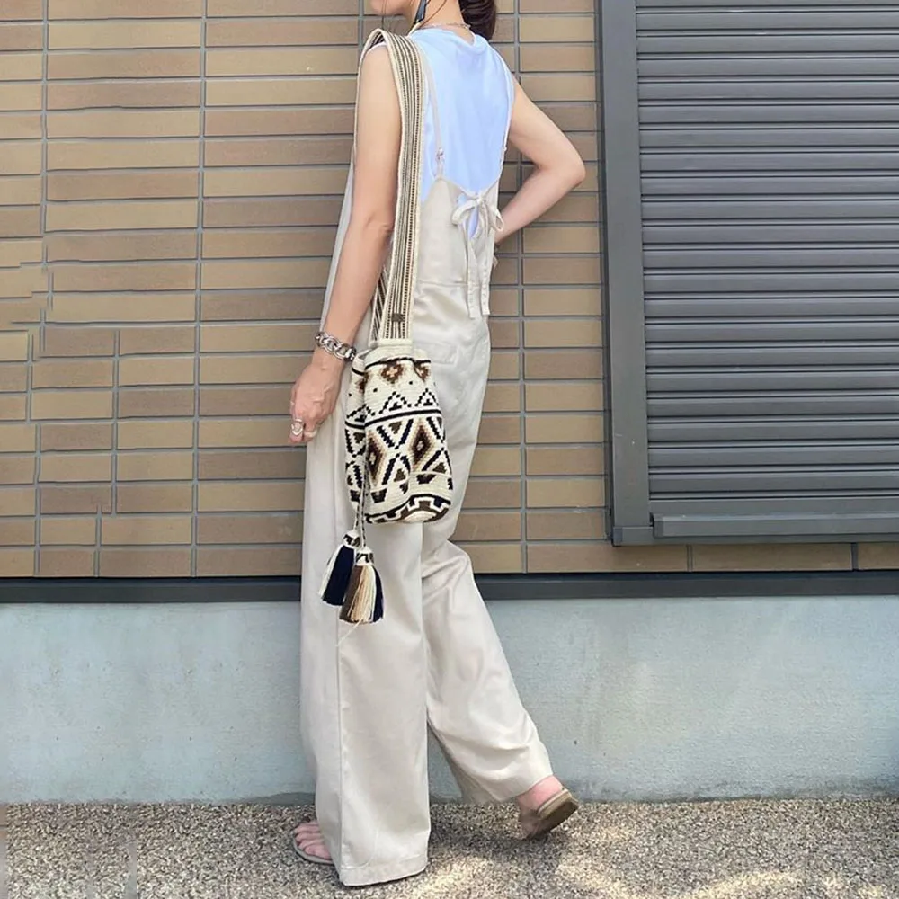 Женский комбинезон в японском стиле длинный свободный с широкими штанинами