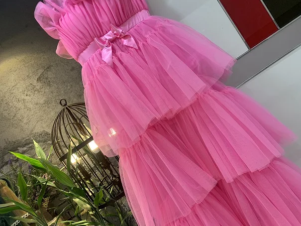 

Top Quality Pink Wedding Party Dress Elegant Fashion Strapless Sexy Cocktail Long Layered Dress