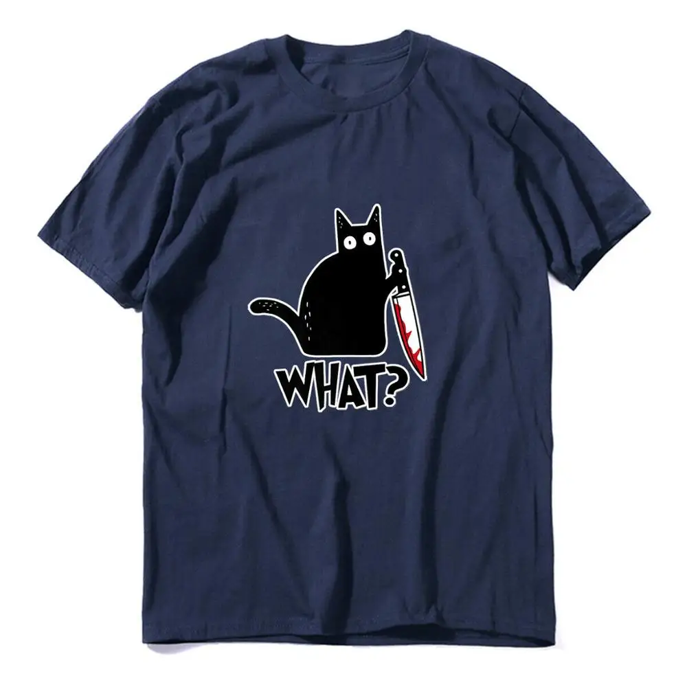 Navy blue Cat What t shirt killous Cat с ножом Забавный подарок на Хэллоуин футболка унисекс хлопковая футболка s для мужчин и женщин - Цвет: Navy blue