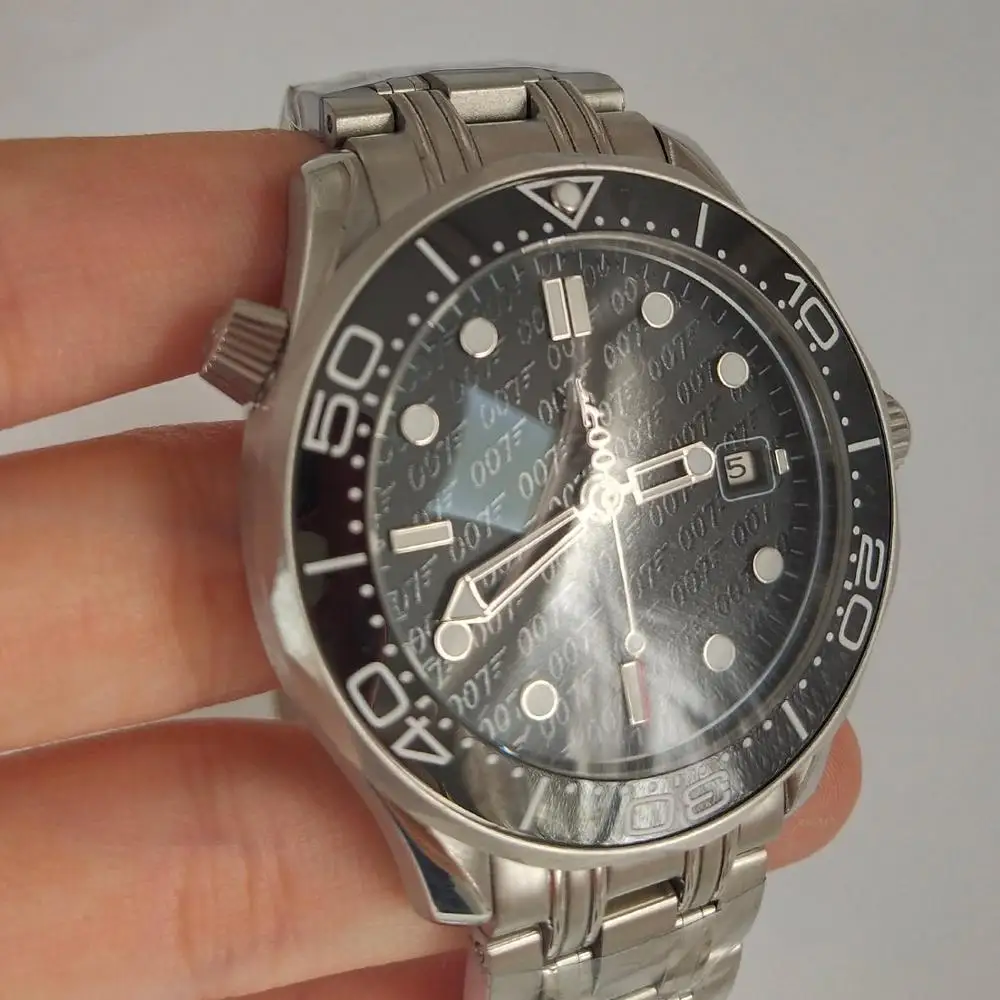 Автоматические механические часы 007 черный циферблат Для мужчин Керамика ободок