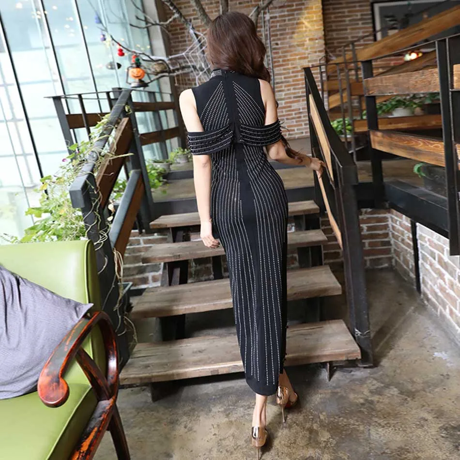 2020 шикарное женское черное белое платье без рукавов с бисером вечерние платья