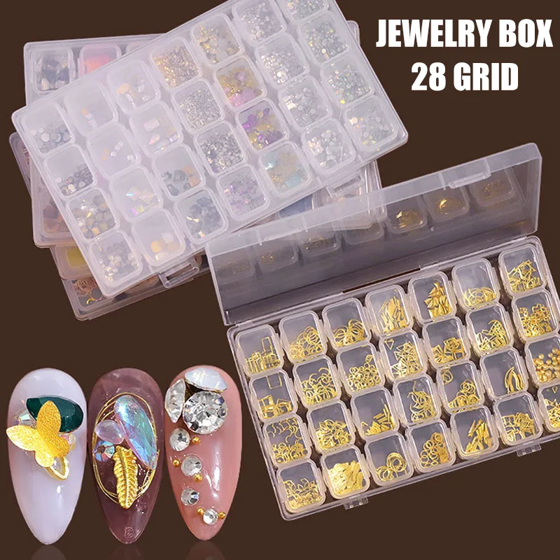 Набор украшений для дизайна ногтей 28 ячеек смешанный жемчуг металлические