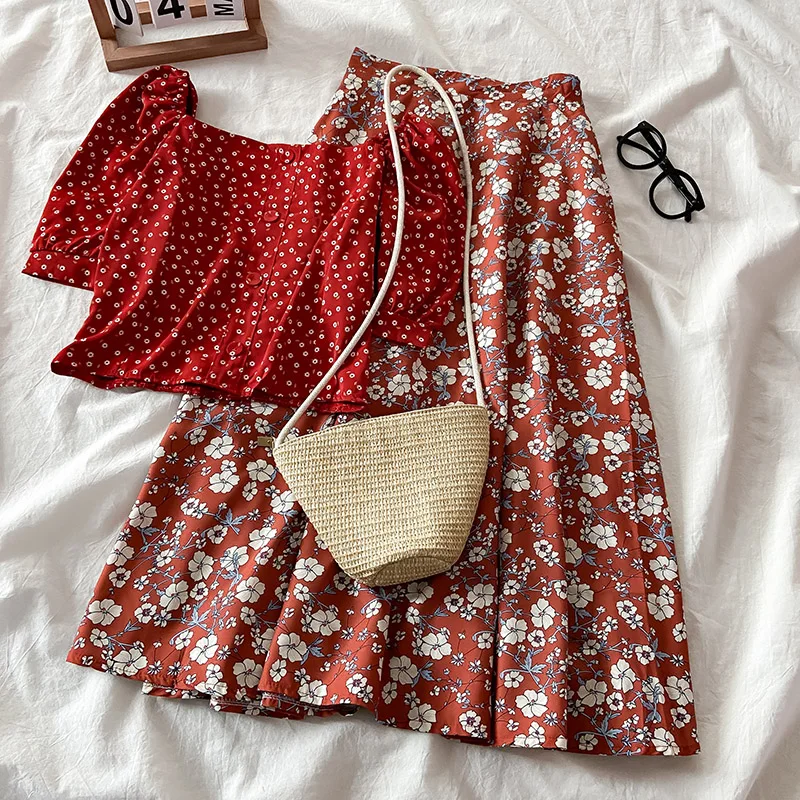 Одежда для ранней весны элегантный жареный уличный костюм юбка с цветочным