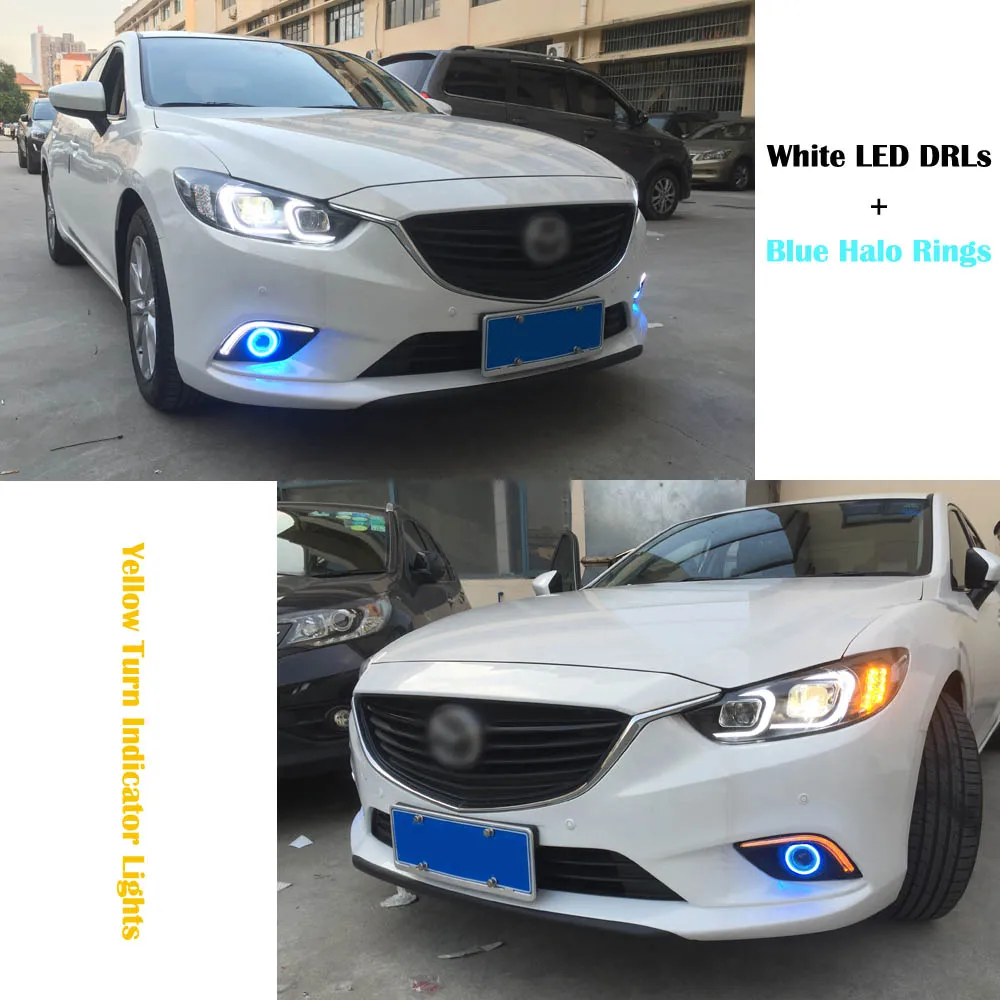 Fog Light Kit DRL+Yellow Turn Indicator Lights+LED Bulbs COB Angel Rings Projector Lens Cover Fit For Mazda 6 Atenza 2014-2016 | Автомобили