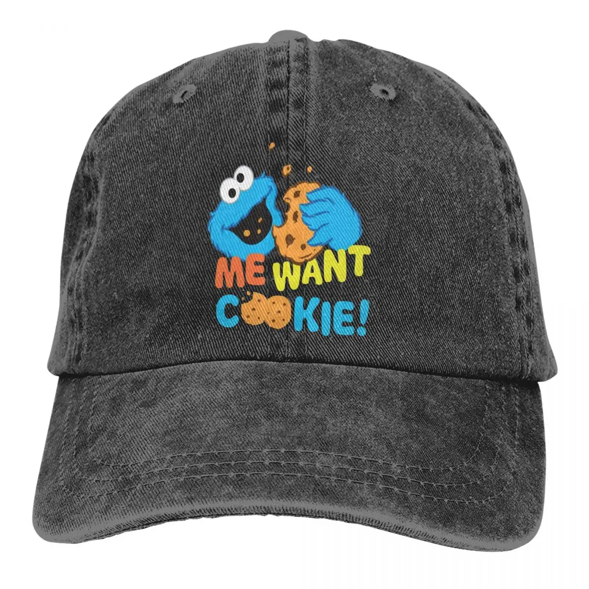 

Washed Men's Baseball Cap Cookie Wants Cookie Trucker Snapback Caps Dad Hat Sesame Street Bert Educational Animation Golf Hats