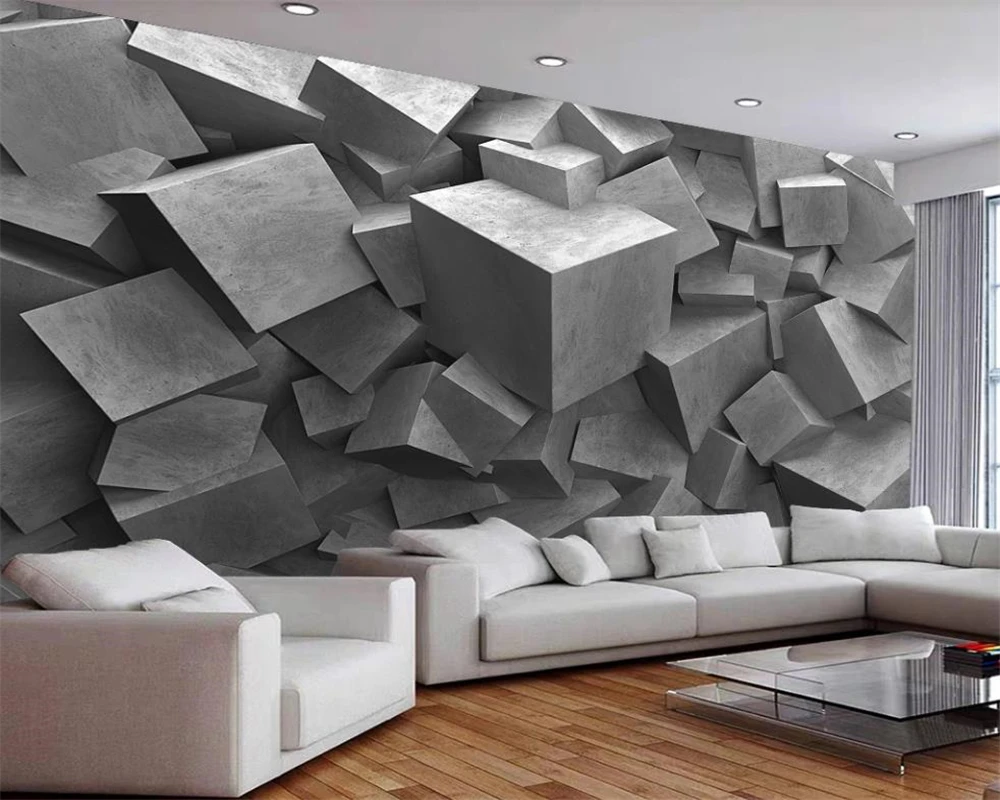 

3d Geometric Wallpaper Three-dimensional Cement Board Square Carving 3D Background Wall Modern Home Decoration Wallpaper